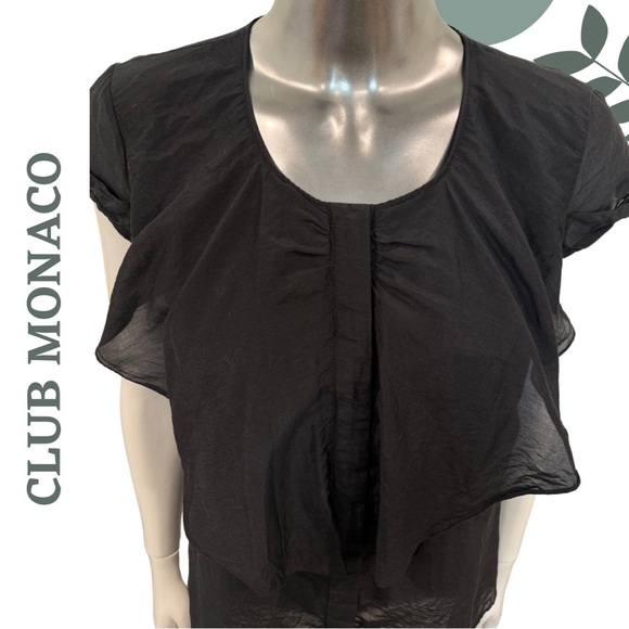 Club Monaco Black Semi Sheer Ruffle Front Silk Blend Cotton Blouse – Size Medium - Picture 5 of 6